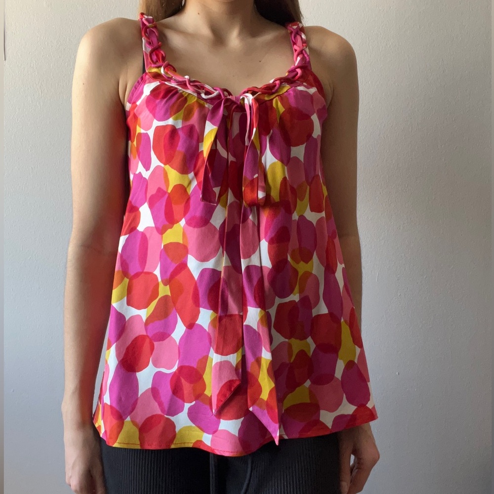J. Crew Silk Colorful summer sleevless top with unique neckline